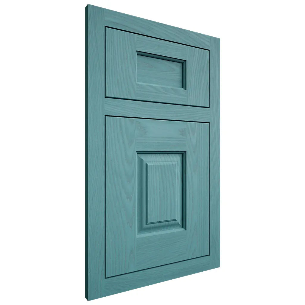 Shiloh Cabinetry Flush Inset Summit Red Oak Plain Cut Aqua Door