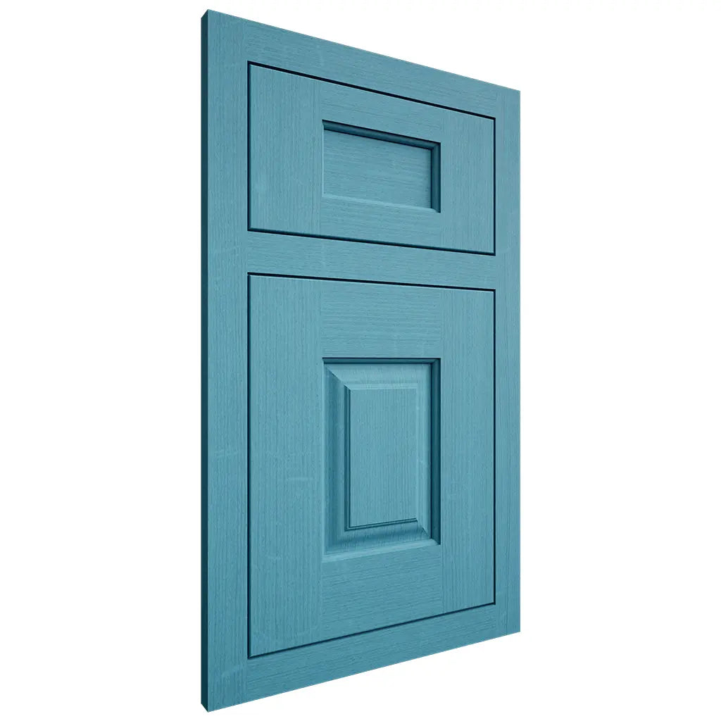 Shiloh Cabinetry Flush Inset Summit White Oak Quarter Sawn Aqua Door