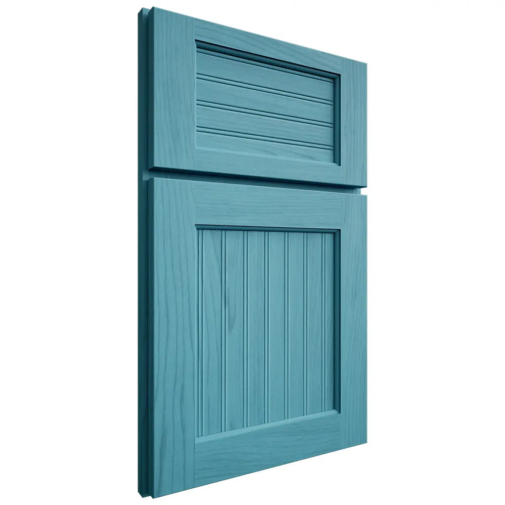 Shiloh Cabinetry Full Overlay Beaded Century Alder Plain Cut Aqua Door