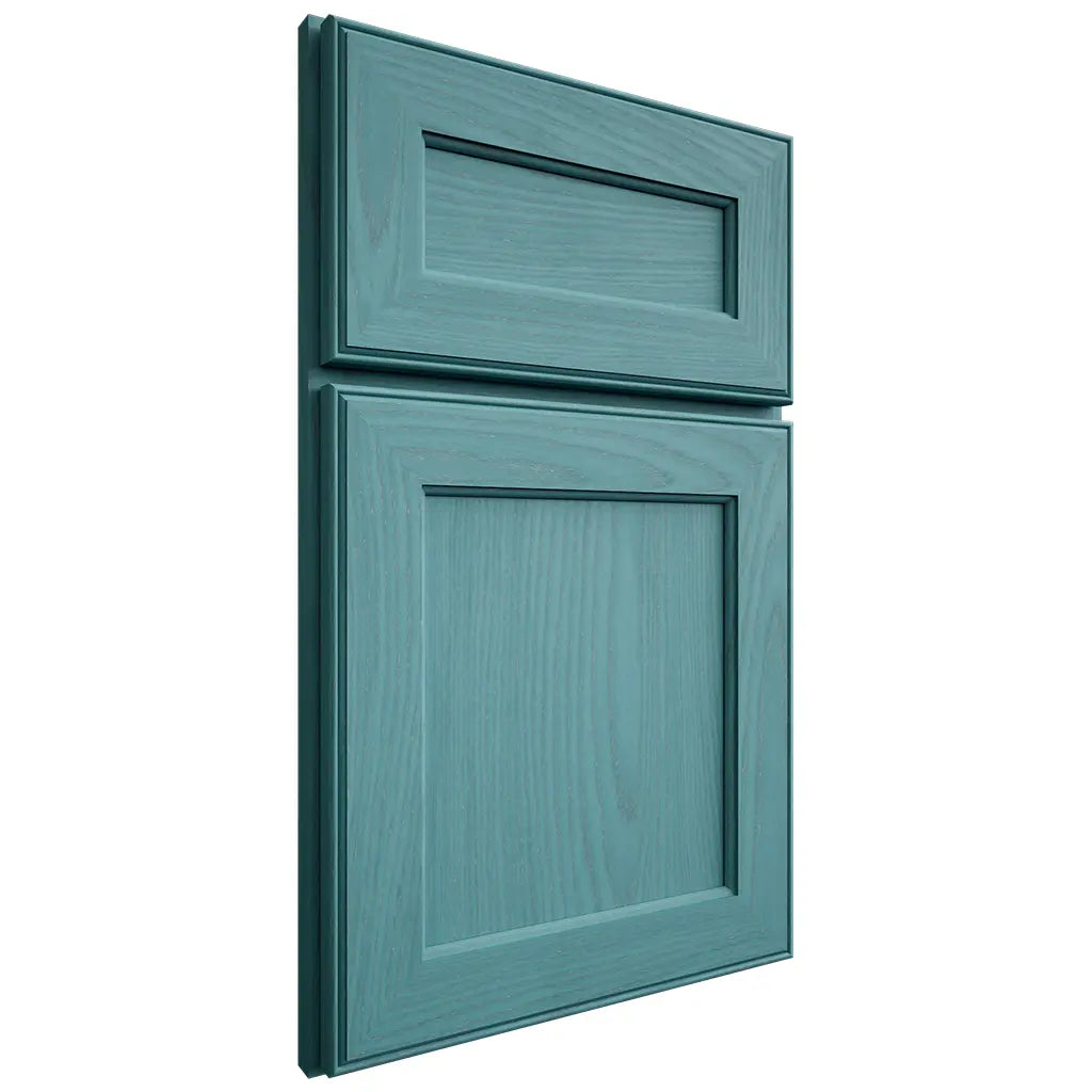 Shiloh Cabinetry Full Overlay Essex Red Oak Plain Cut Aqua Door