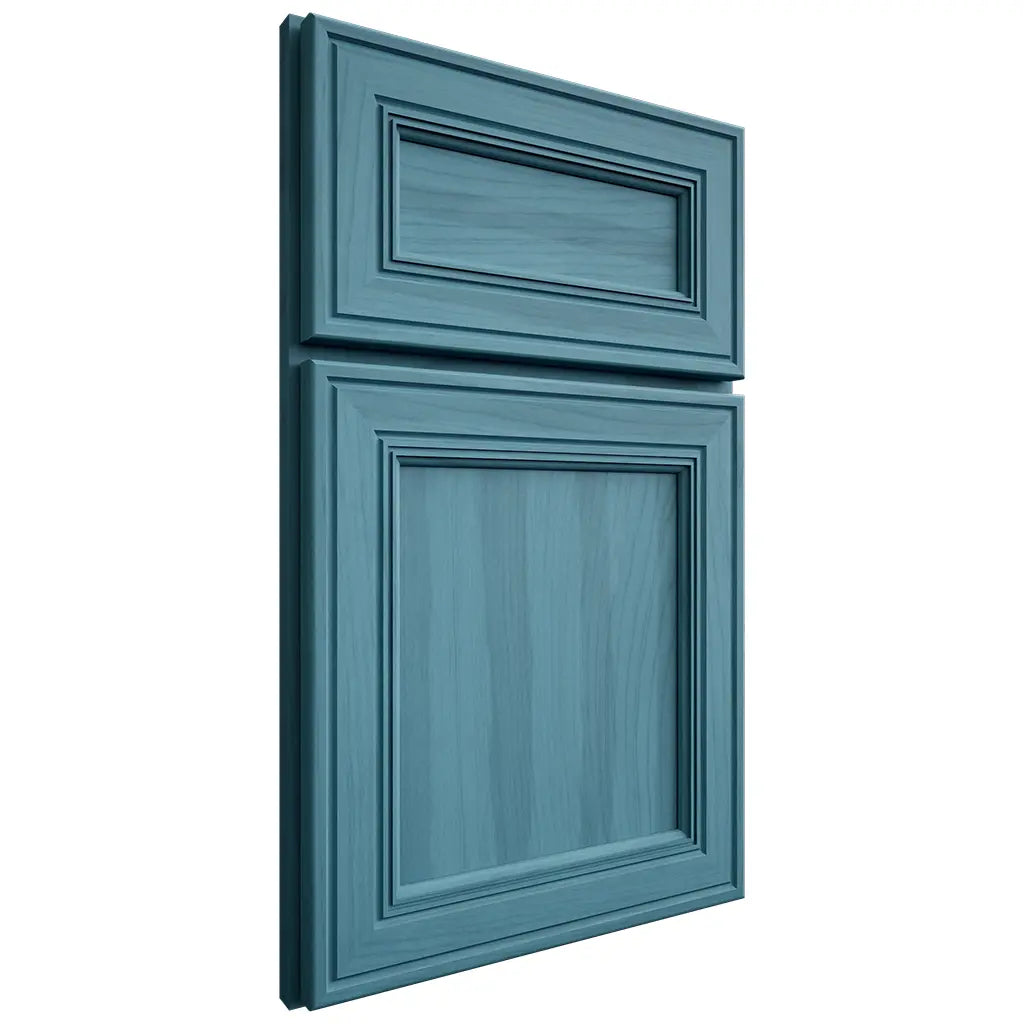 Shiloh Cabinetry Full Overlay Glenbrook Hickory Plain Cut Aqua Door