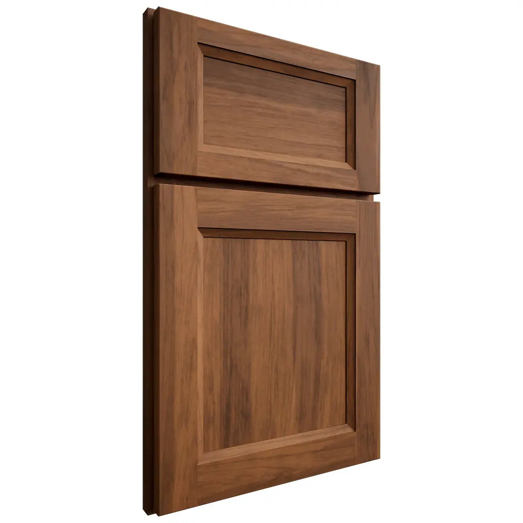 Shiloh Cabinetry Full Overlay Greensboro Hickory Plain Cut Burnt Sugar Door