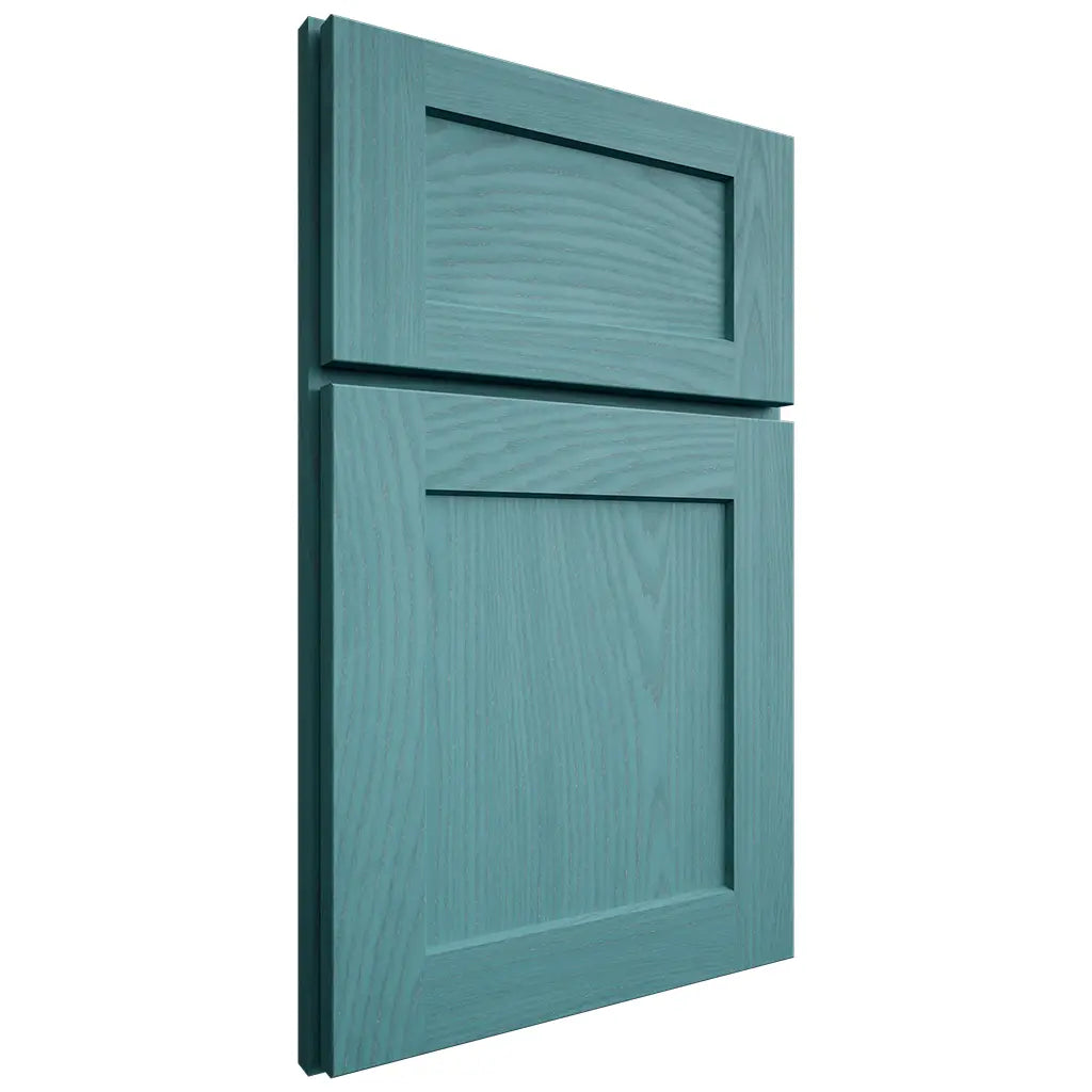 Shiloh Cabinetry Full Overlay Hanover Red Oak Plain Cut Aqua Door