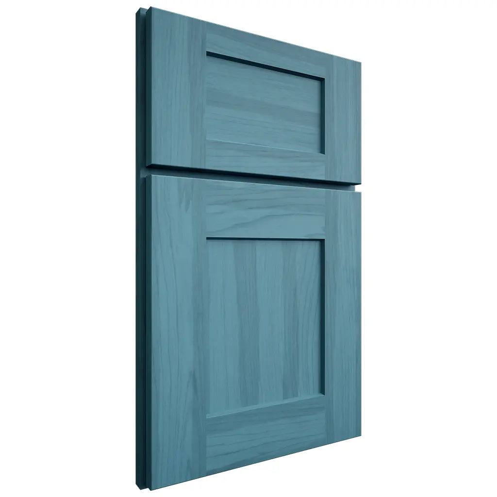 Shiloh Cabinetry Full Overlay Lancaster Hickory Plain Cut Aqua Door