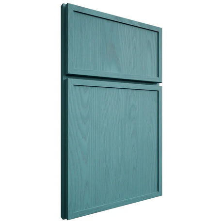 Shiloh Cabinetry Full Overlay Napa Vertical Red Oak Plain Cut Aqua Door