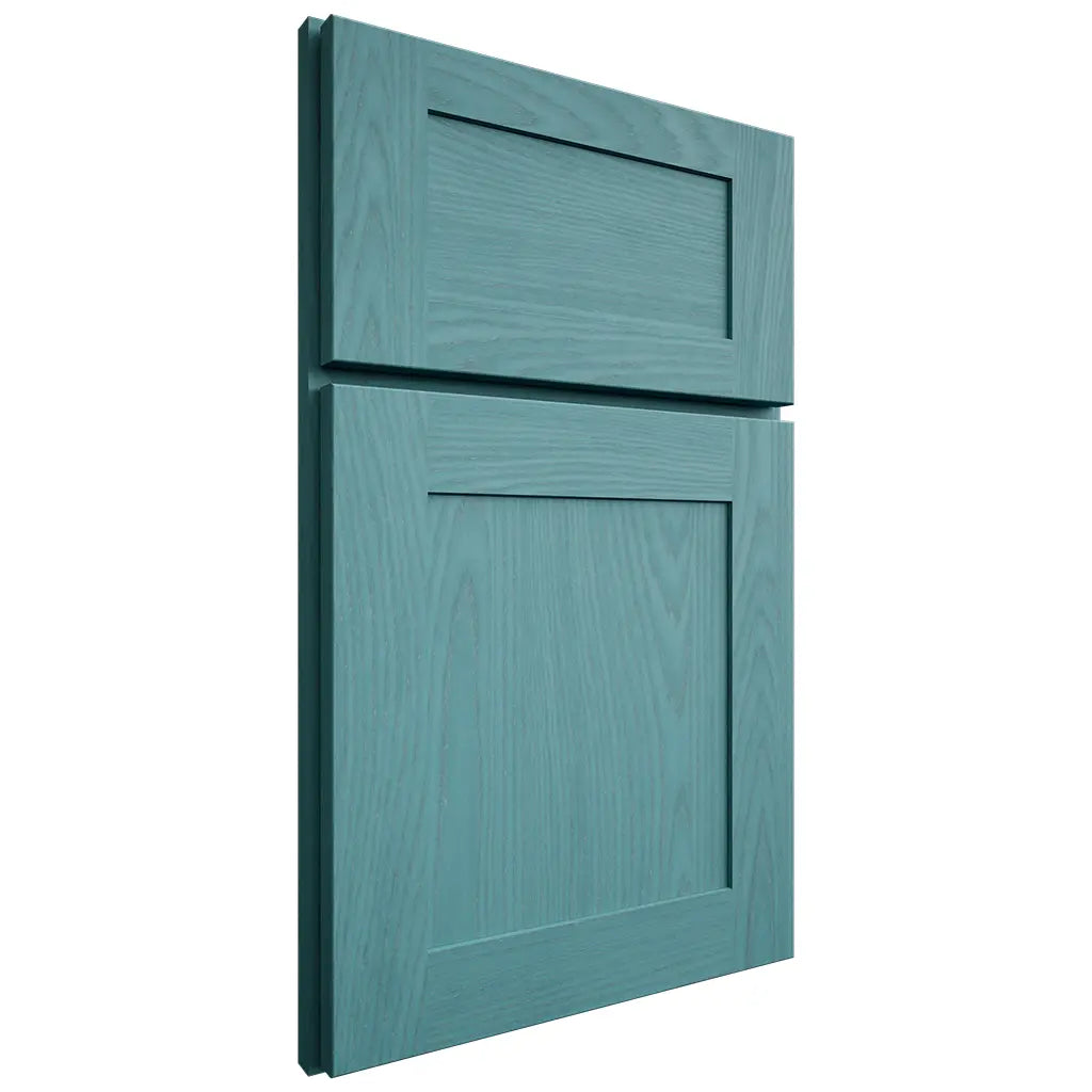 Shiloh Cabinetry Full Overlay New Haven Red Oak Plain Cut Aqua Door