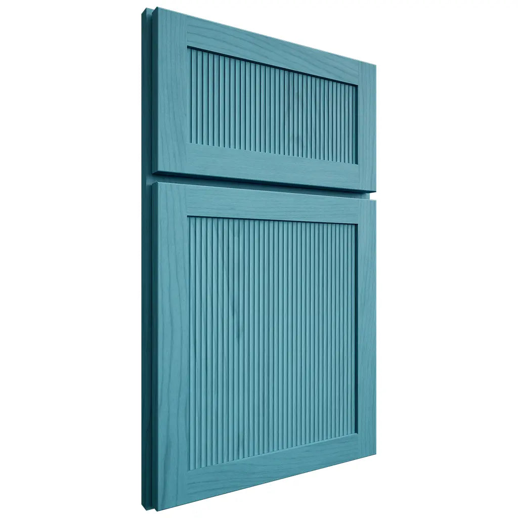 Shiloh Cabinetry Full Overlay Reeded Malibu Alder Plain Cut Aqua Door