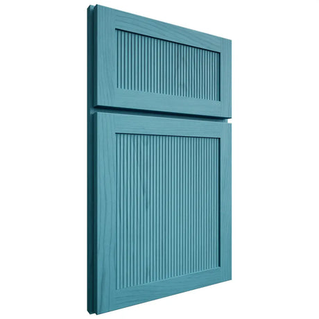 Shiloh Cabinetry Full Overlay Reeded Malibu Alder Plain Cut Aqua Door