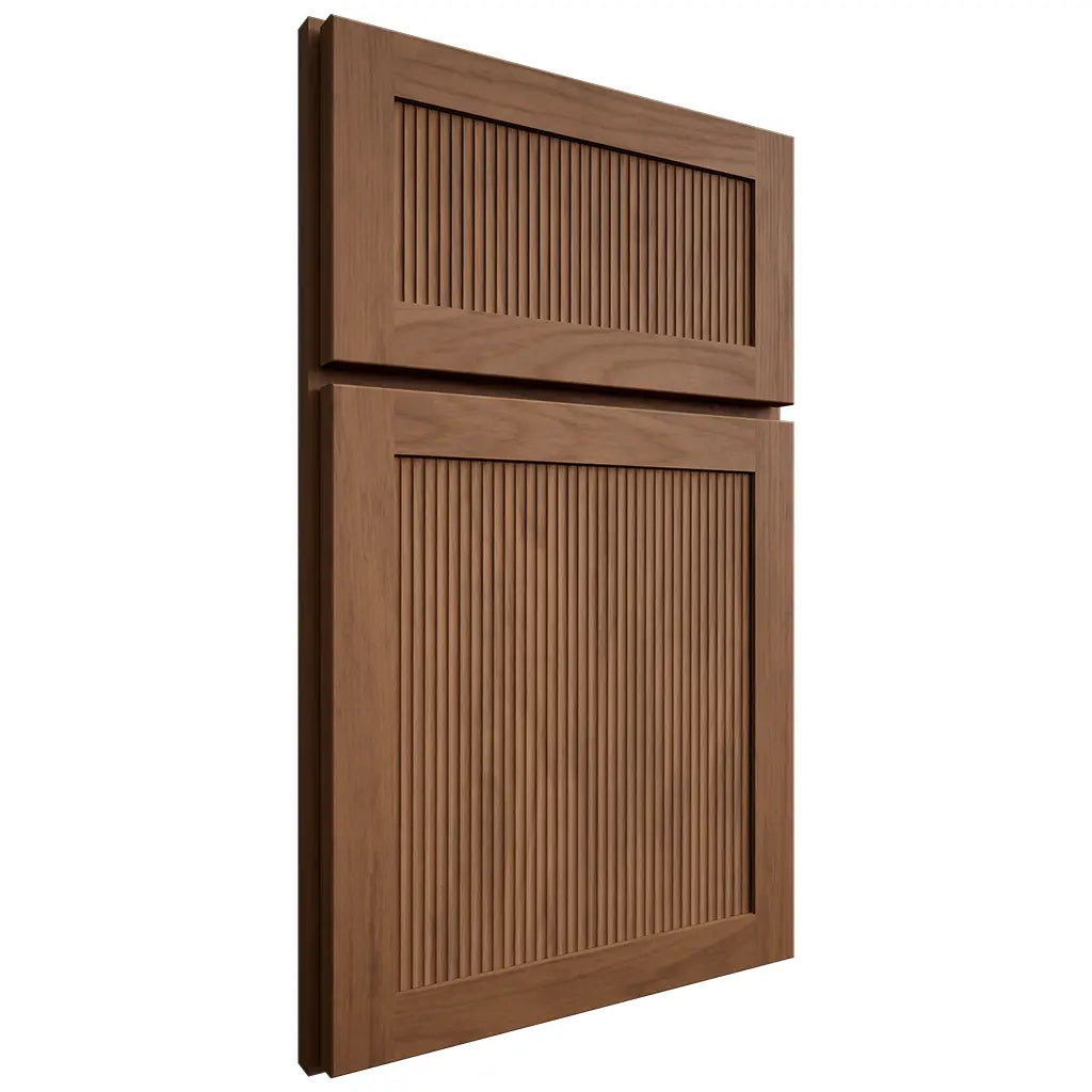 Shiloh Cabinetry Full Overlay Reeded Malibu Alder Plain Cut Walnut Door