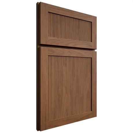 Shiloh Cabinetry Full Overlay Reeded Malibu Alder Plain Cut Walnut Door