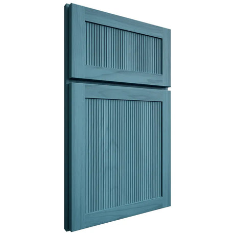 Shiloh Cabinetry Full Overlay Reeded Malibu Hickory Plain Cut Aqua Door