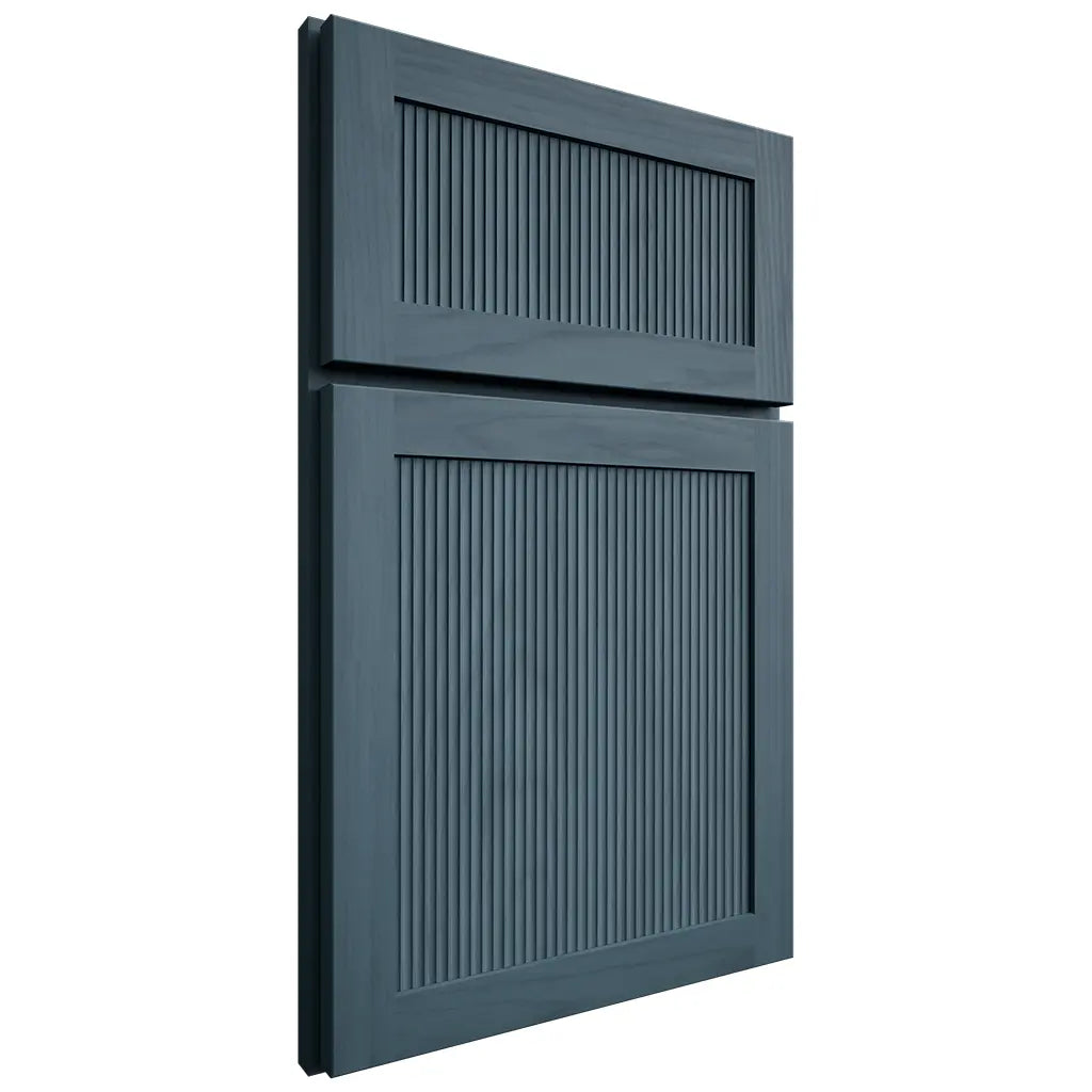 Shiloh Cabinetry Full Overlay Reeded Malibu Hickory Plain Cut Hudson Door