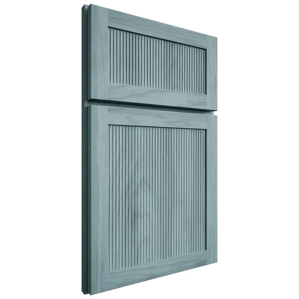 Shiloh Cabinetry Full Overlay Reeded Malibu Hickory Plain Cut Sky Door