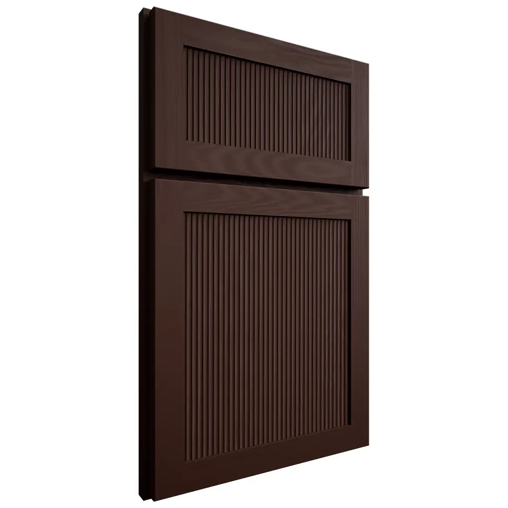 Shiloh Cabinetry Full Overlay Reeded Malibu Maple Plain Cut Cocoa Door