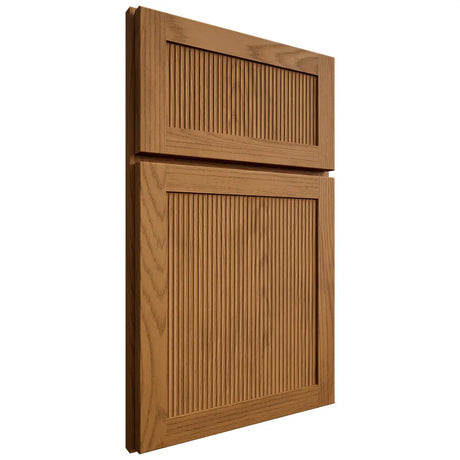 Shiloh Cabinetry Full Overlay Reeded Malibu Red Oak Plain Cut Autumn Door