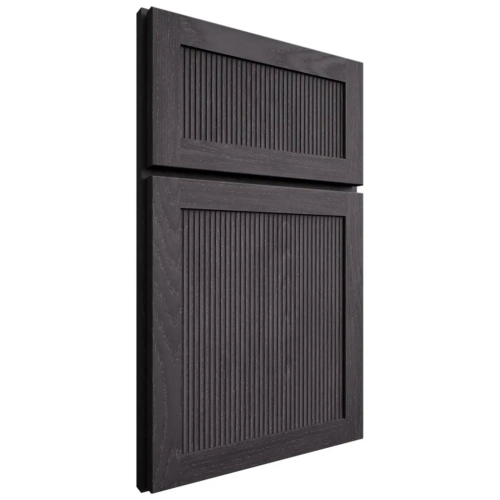 Shiloh Cabinetry Full Overlay Reeded Malibu Red Oak Plain Cut Harbor Door