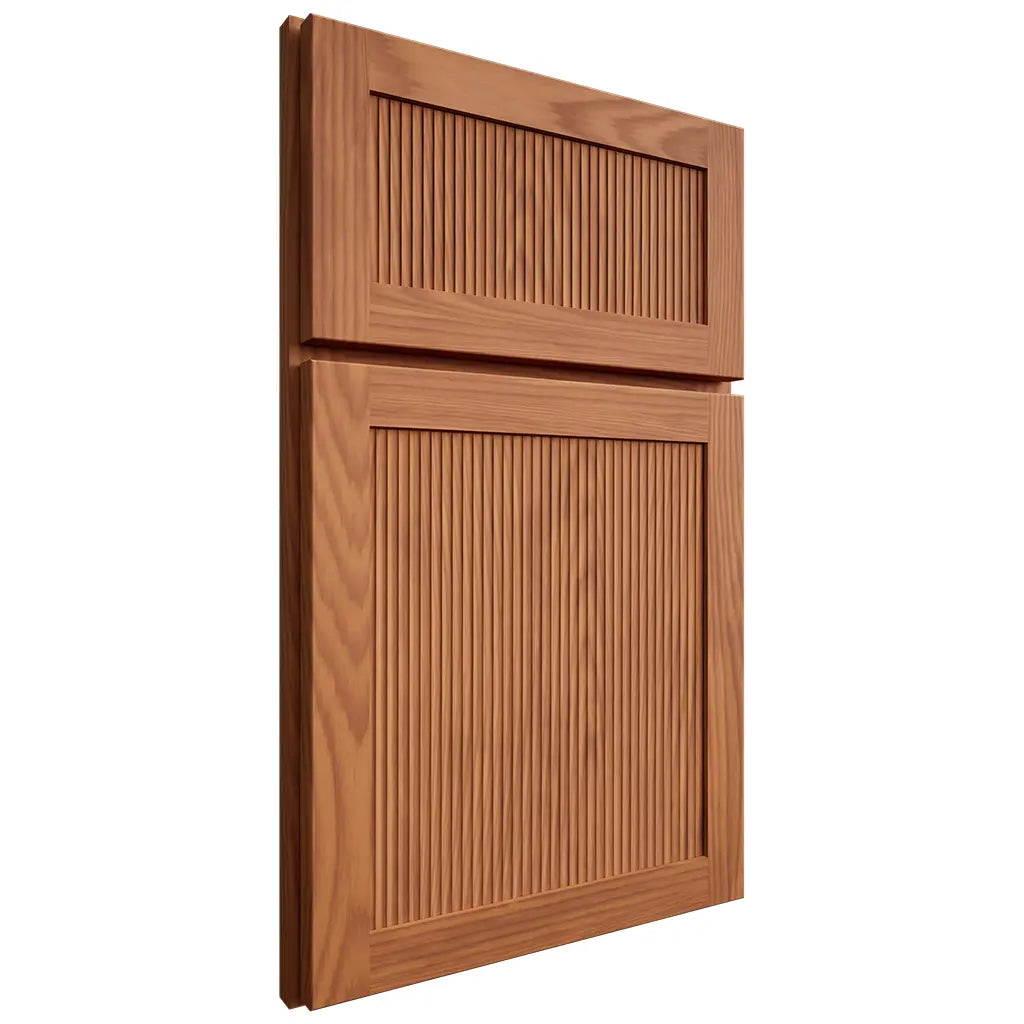 Shiloh Cabinetry Full Overlay Reeded Malibu Red Oak Plain Cut Harvest Door
