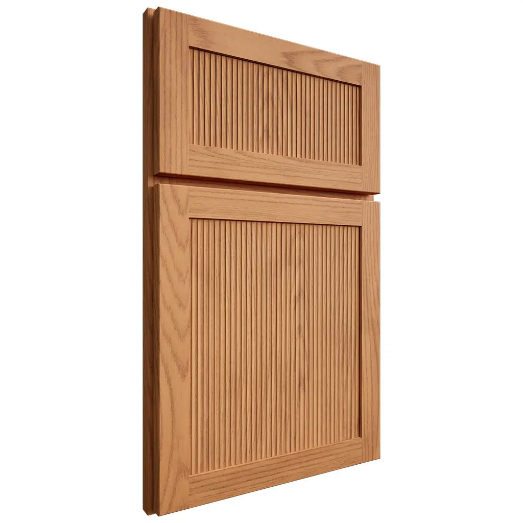 Shiloh Cabinetry Full Overlay Reeded Malibu Red Oak Plain Cut Medium Door