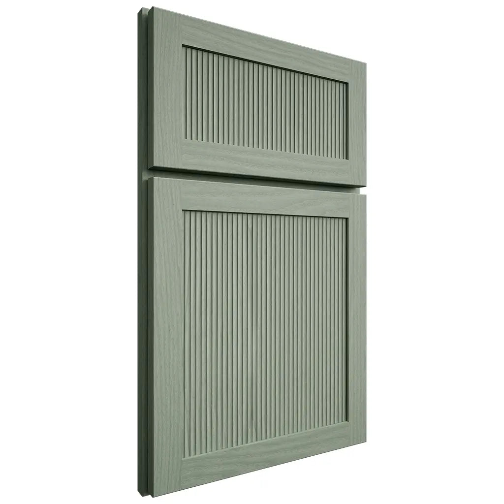 Shiloh Cabinetry Full Overlay Reeded Malibu White Oak Plain Cut Moss Door