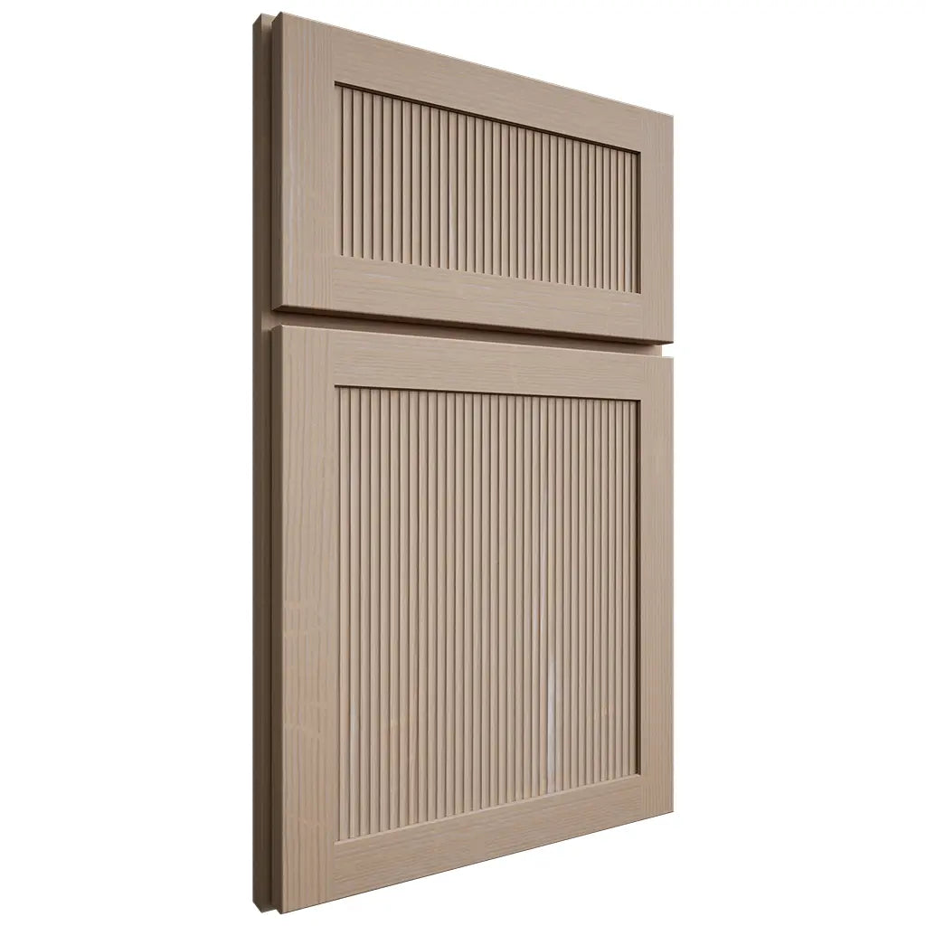 Shiloh Cabinetry Full Overlay Reeded Malibu White Oak Quarter Sawn Straw Door
