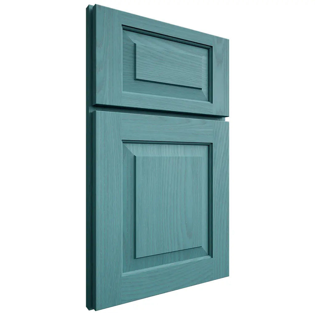 Shiloh Cabinetry Full Overlay Richmond Red Oak Plain Cut Aqua Door