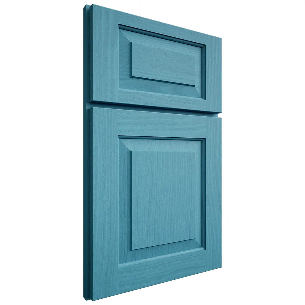 Shiloh Cabinetry Full Overlay Richmond White Oak Plain Cut Aqua Door