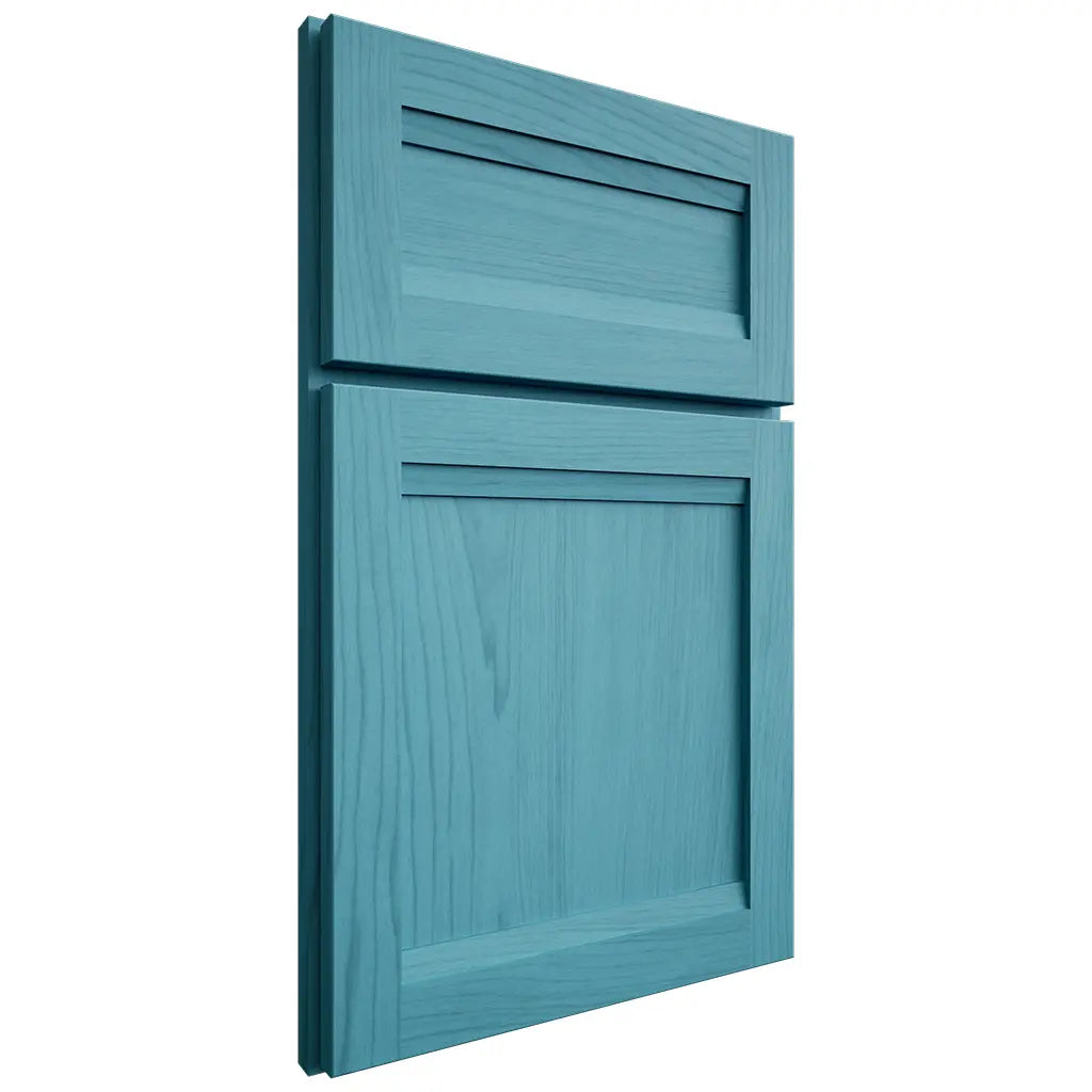 Shiloh Cabinetry Full Overlay Somerset Alder Plain Cut Aqua Door