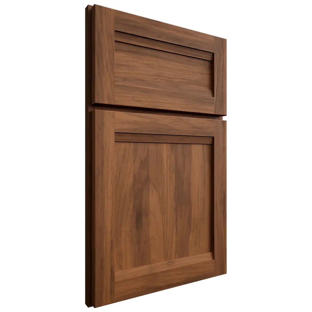 Shiloh Cabinetry Full Overlay Somerset Hickory Plain Cut Burnt Sugar Door