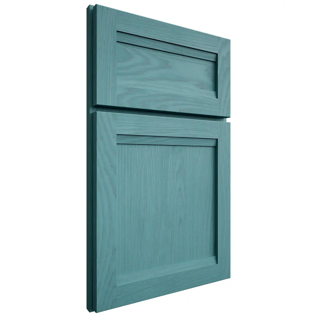 Shiloh Cabinetry Full Overlay Somerset Red Oak Plain Cut Aqua Door
