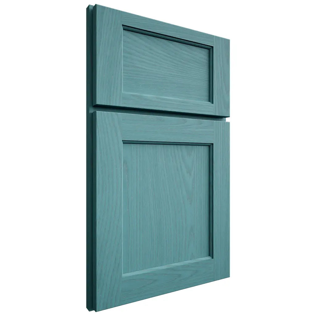 Shiloh Cabinetry Full Overlay Square Flat Red Oak Plain Cut Aqua Door