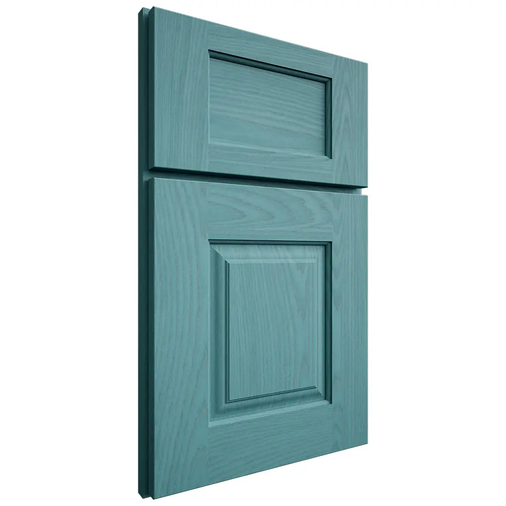 Shiloh Cabinetry Full Overlay Summit Red Oak Plain Cut Aqua Door