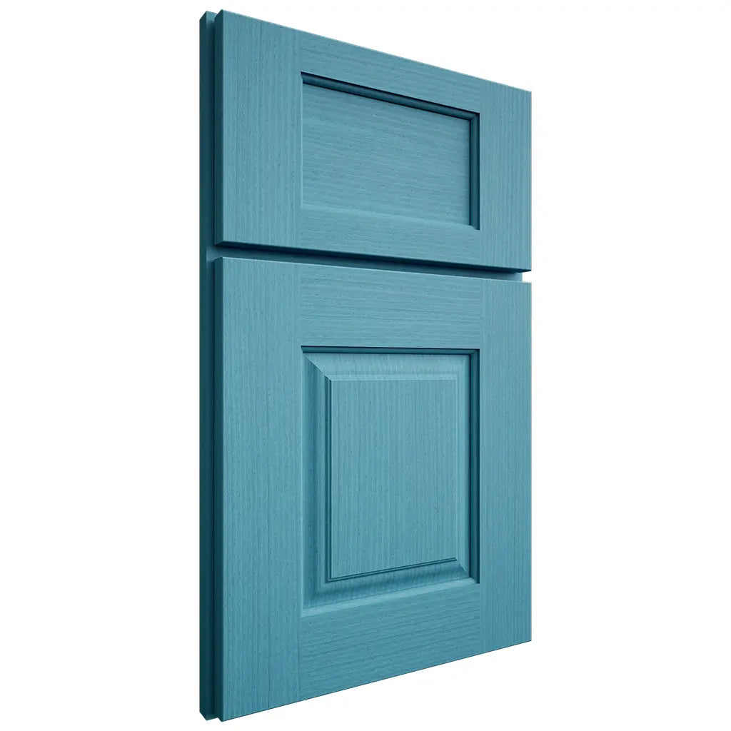 Shiloh Cabinetry Full Overlay Summit White Oak Rift Cut Aqua Door
