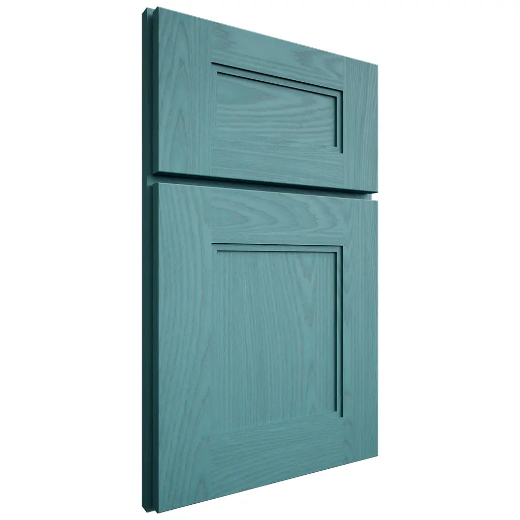 Shiloh Cabinetry Full Overlay Tahoe Red Oak Plain Cut Aqua Door