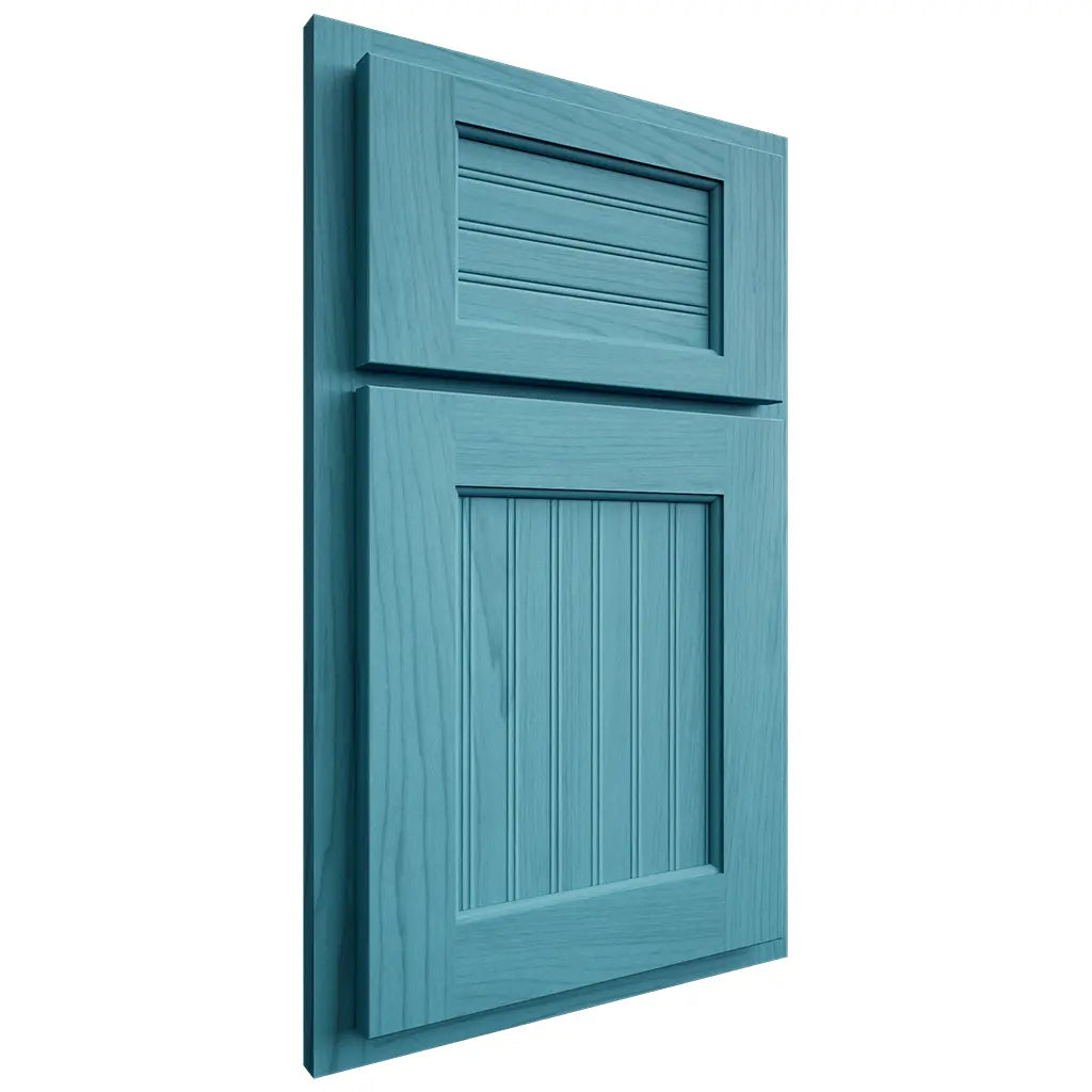 Shiloh Cabinetry Partial Overlay Beaded Century Alder Plain Cut Aqua Door