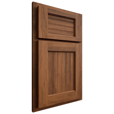Shiloh Cabinetry Partial Overlay Beaded Century Hickory Plain Cut Burnt Sugar Door