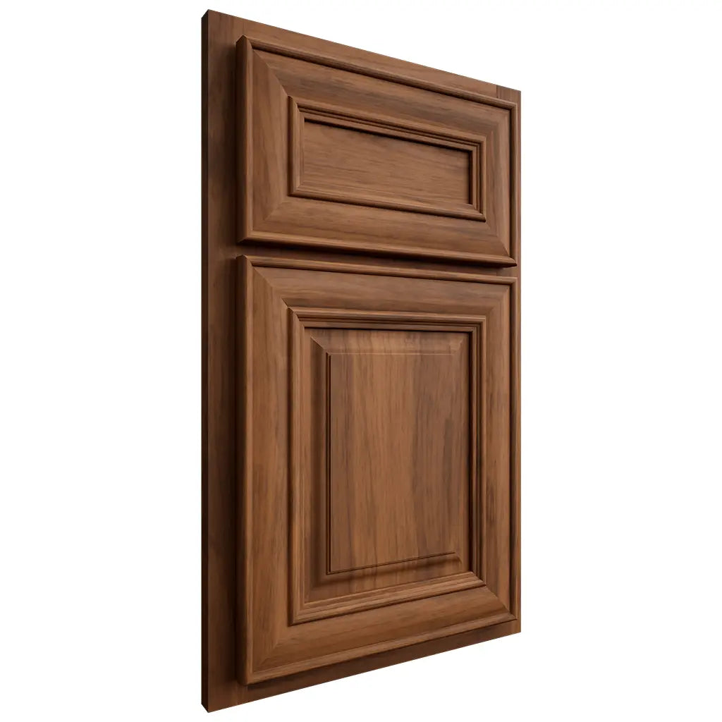 Shiloh Cabinetry Partial Overlay Bradford Hickory Plain Cut Burnt Sugar Door
