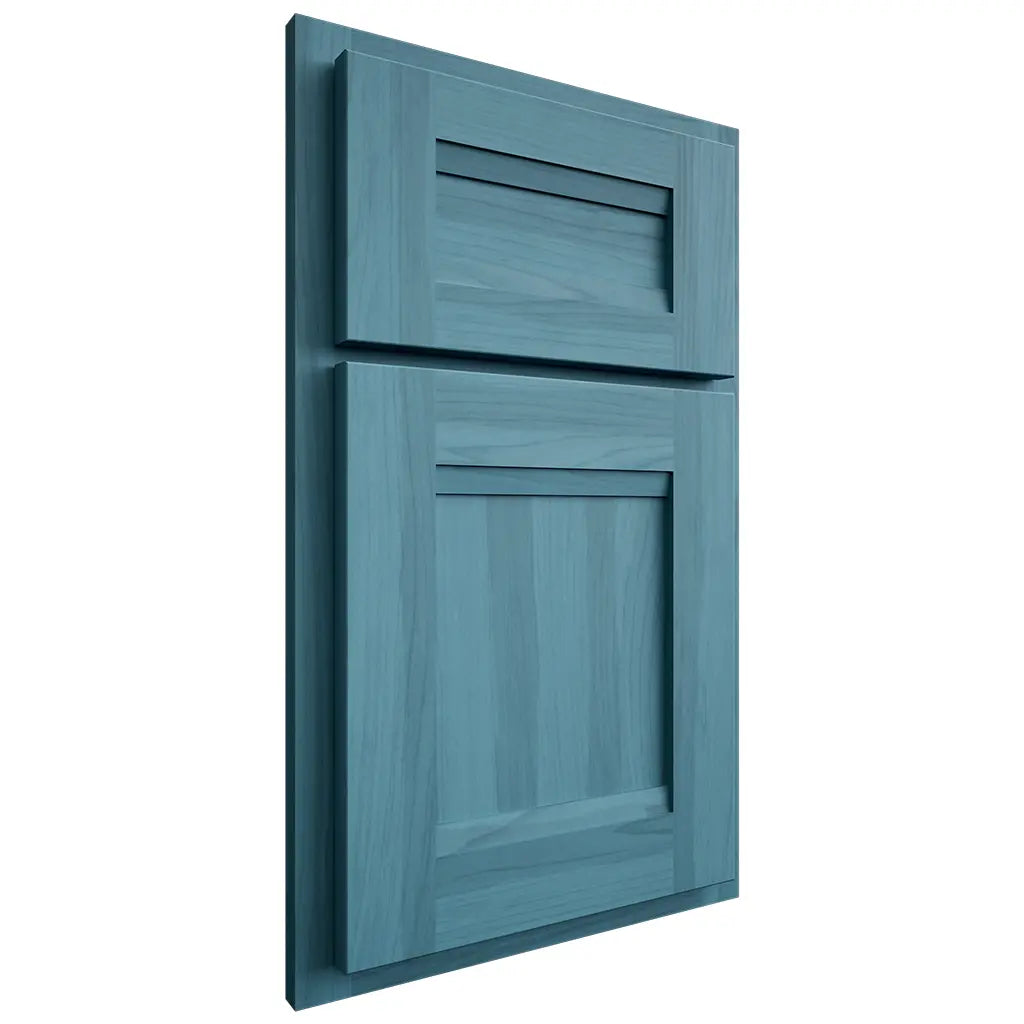 Shiloh Cabinetry Partial Overlay Bristol Hickory Plain Cut Aqua Door