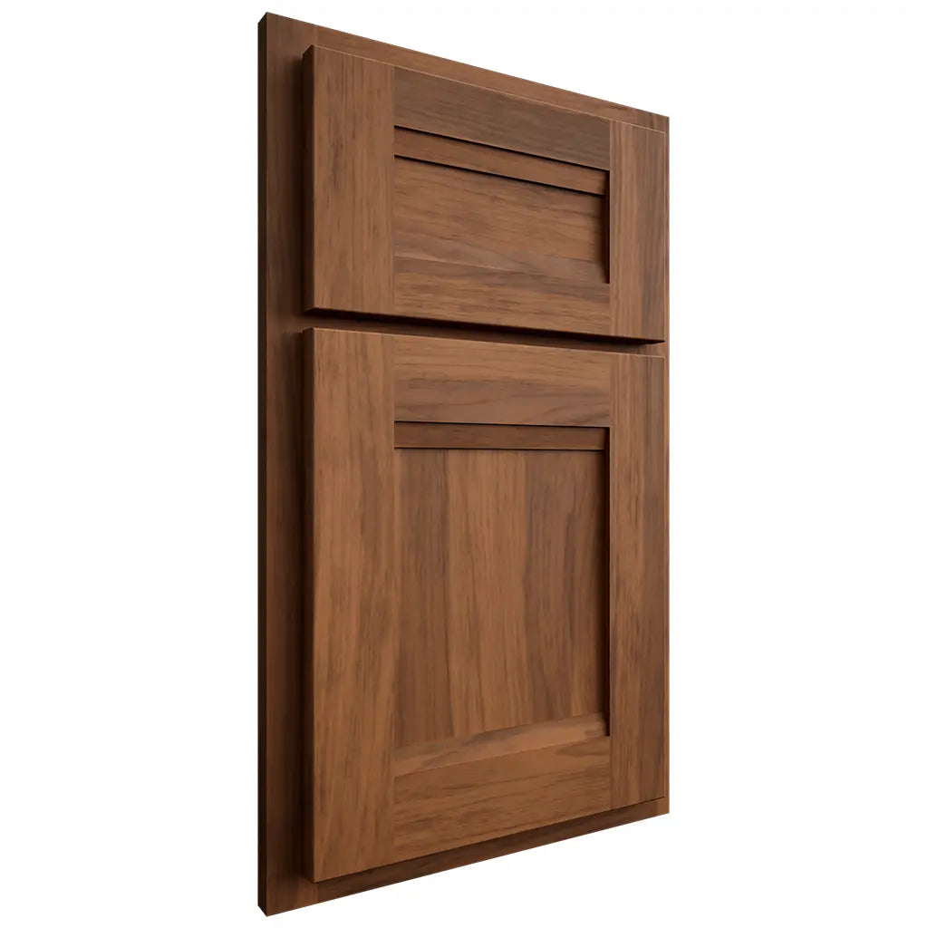 Shiloh Cabinetry Partial Overlay Bristol Hickory Plain Cut Burnt Sugar Door
