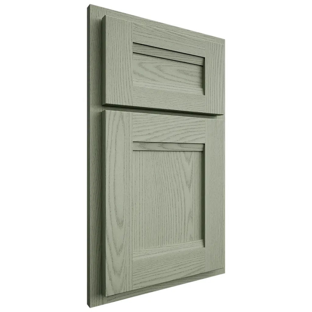 Shiloh Cabinetry Partial Overlay Bristol Red Oak Plain Cut Moss Door
