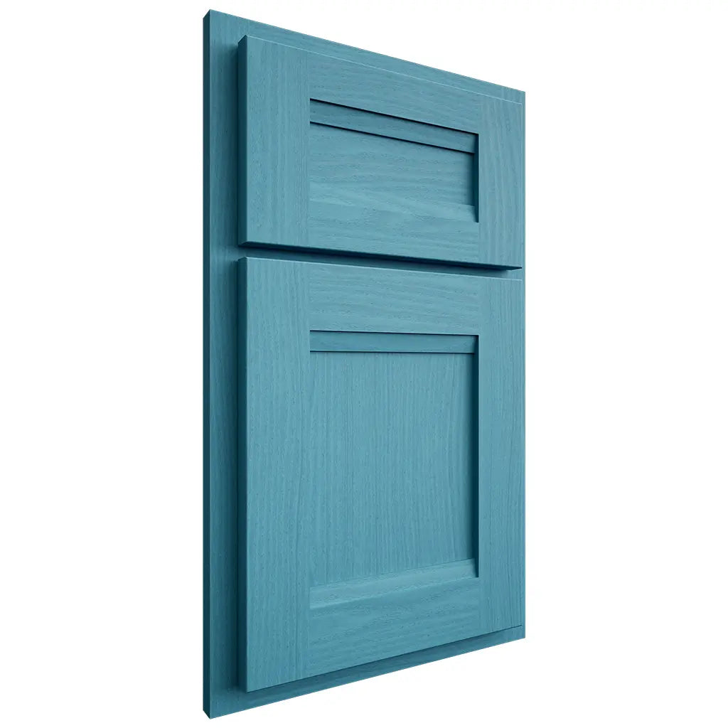 Shiloh Cabinetry Partial Overlay Bristol White Oak Plain Cut Aqua Door