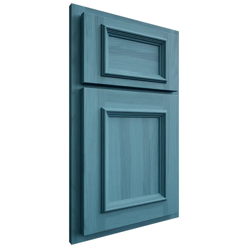 Shiloh Cabinetry Partial Overlay Charleston Hickory Plain Cut Aqua Door