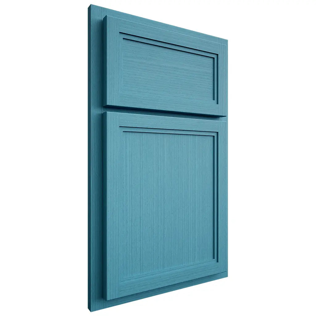 Shiloh Cabinetry Partial Overlay Concord White Oak Rift Cut Aqua Door
