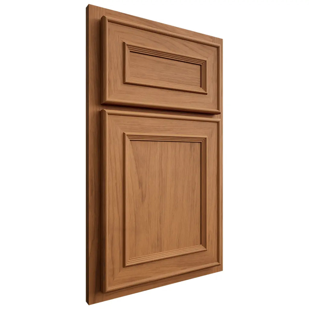 Shiloh Cabinetry Partial Overlay Dalton Alder Plain Cut Caramel Door