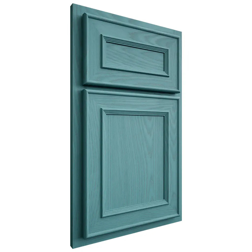 Shiloh Cabinetry Partial Overlay Dalton Red Oak Plain Cut Aqua Door