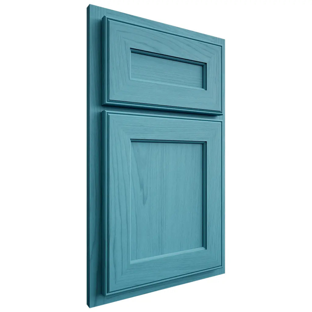 Shiloh Cabinetry Partial Overlay Essex Alder Plain Cut Aqua Door