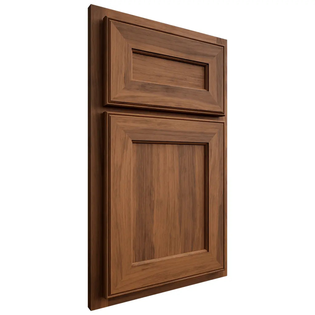 Shiloh Cabinetry Partial Overlay Essex Hickory Plain Cut Burnt Sugar Door