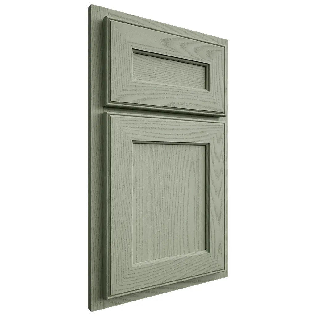 Shiloh Cabinetry Partial Overlay Essex Red Oak Plain Cut Moss Door