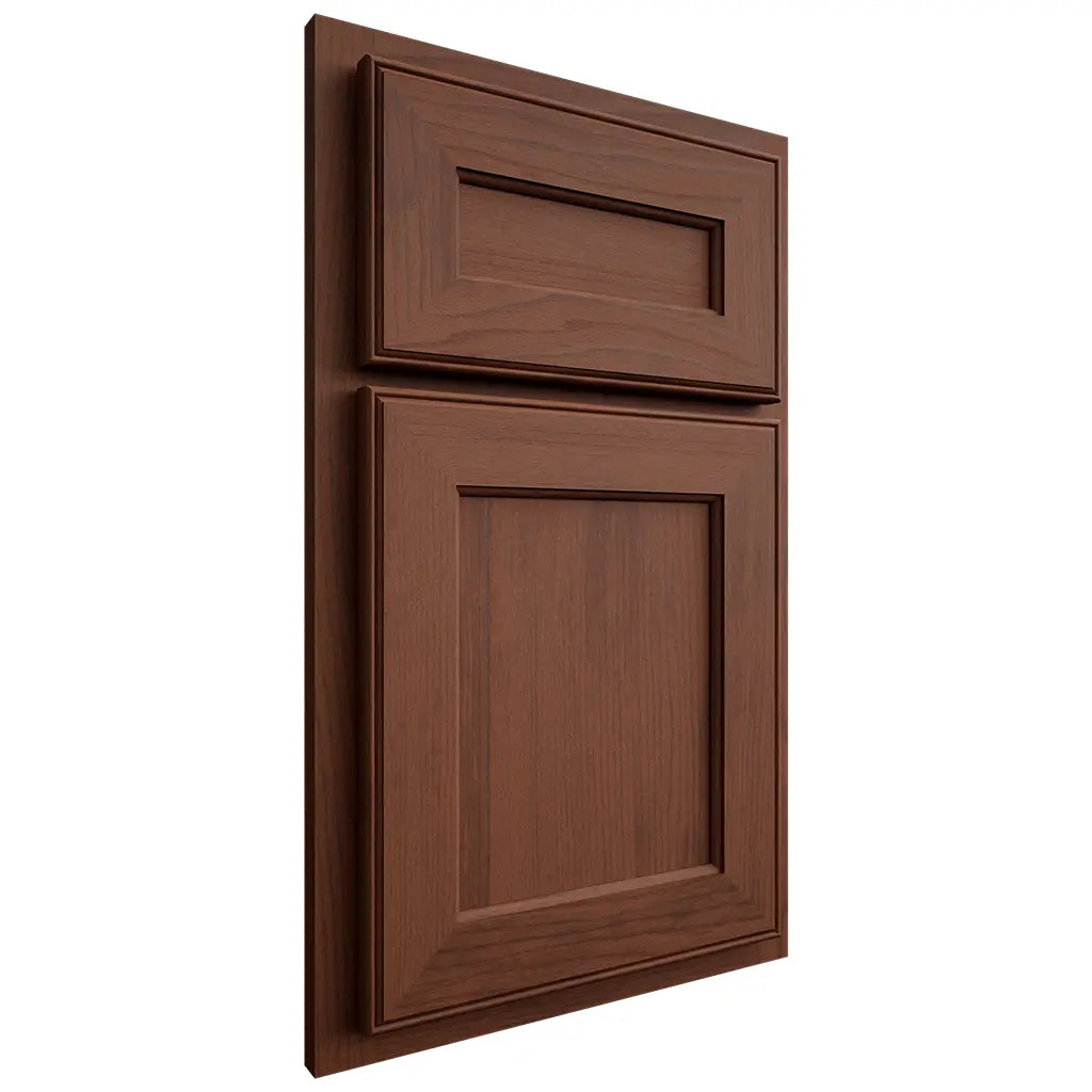 Shiloh Cabinetry Partial Overlay Essex Walnut Plain Cut Rye Door