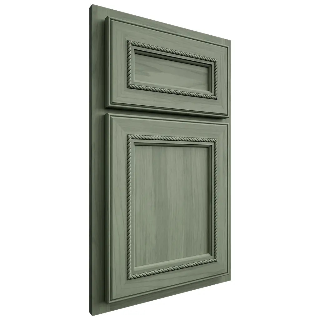 Shiloh Cabinetry Partial Overlay Glenbrook Hickory Plain Cut Moss Door
