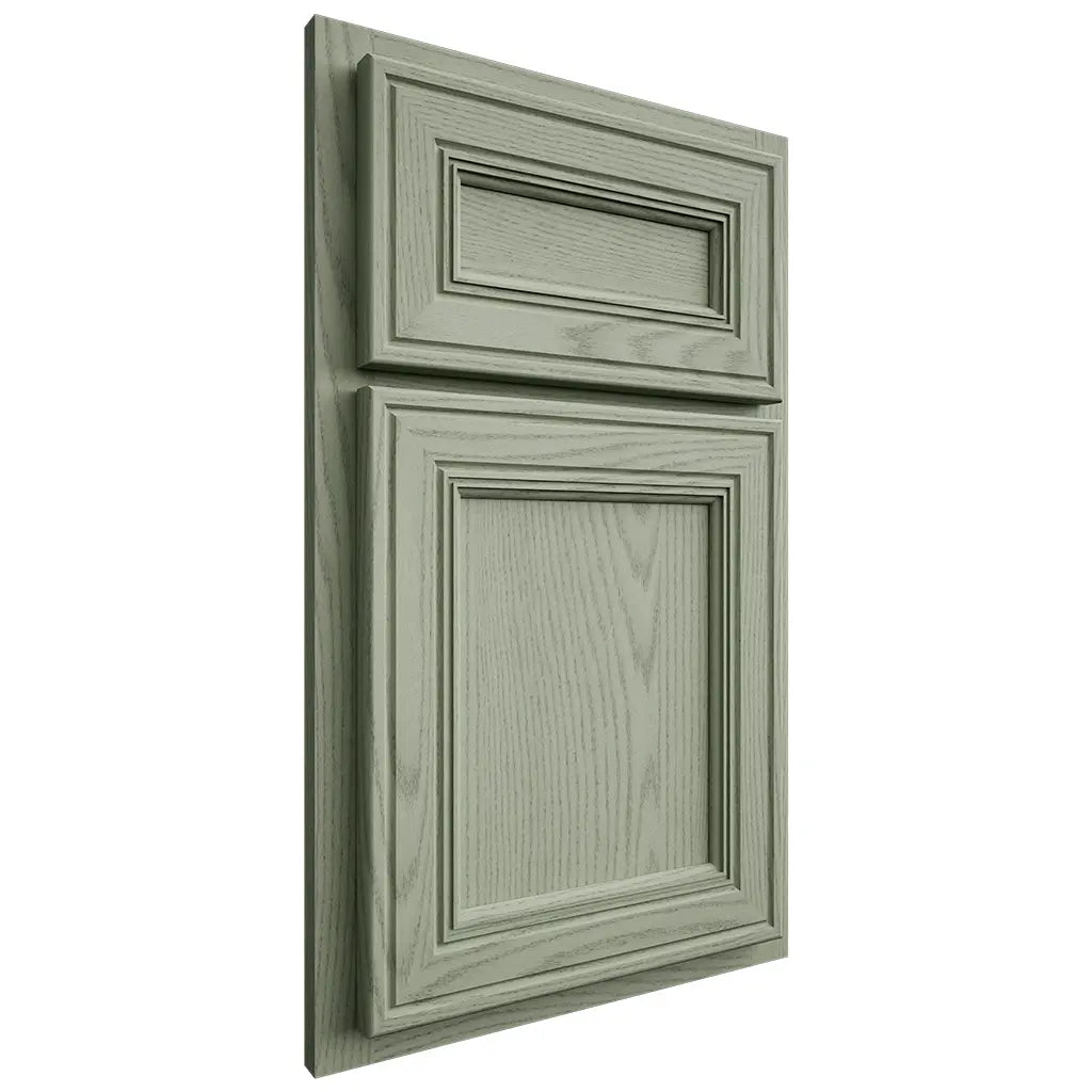 Shiloh Cabinetry Partial Overlay Glenbrook Red Oak Plain Cut Moss Door